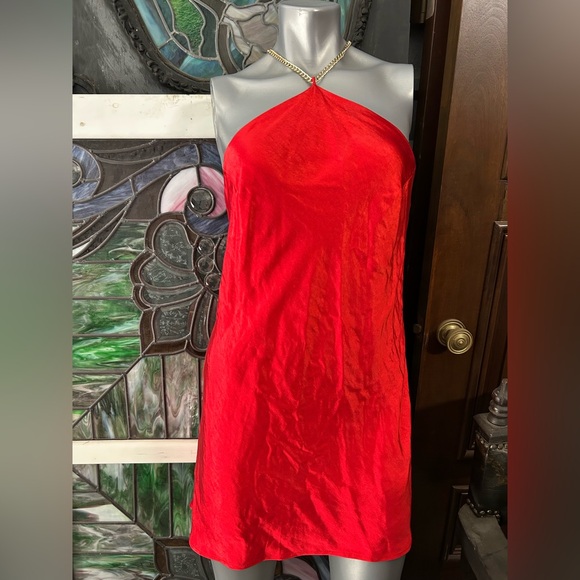 Lulu's Vibrant Red Backless Dress with Gold Chain Straps - Picture 4 of 5